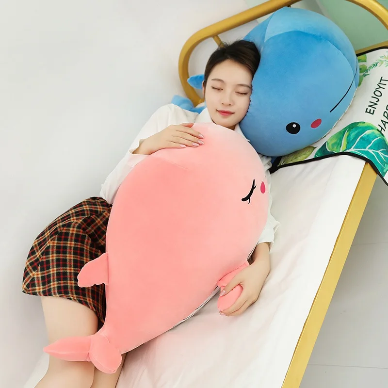 50cm/80cm Super Soft Whale Plush Toy Cartoon Animal Fish Stuffed Doll Sleeping Pillow Cushion Girlfriend Christmas Birthday Gift