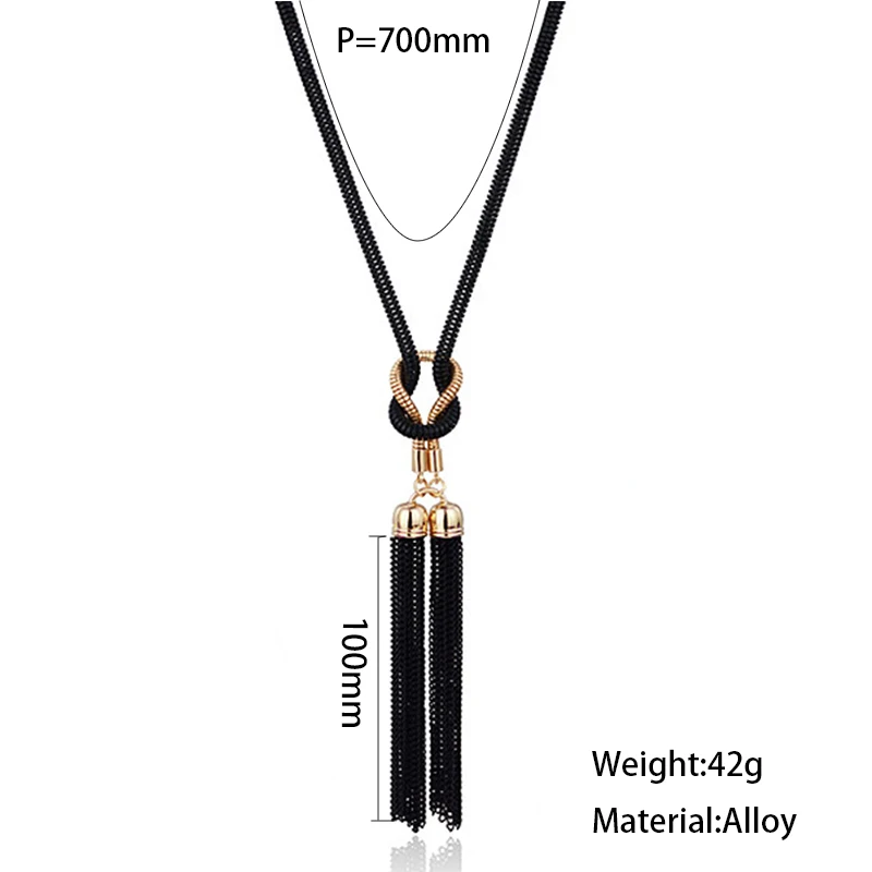 Meyfflin Fashion Tassel Choker Necklace Jewelry Black Chain Long Necklaces for Women Collier Femme Maxi Statement Koyle Bijoux