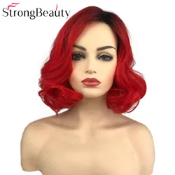 StrongBeauty Short Red Synthetic Wigs Body Wavy Wig Women Lady Heat Resistant Hair