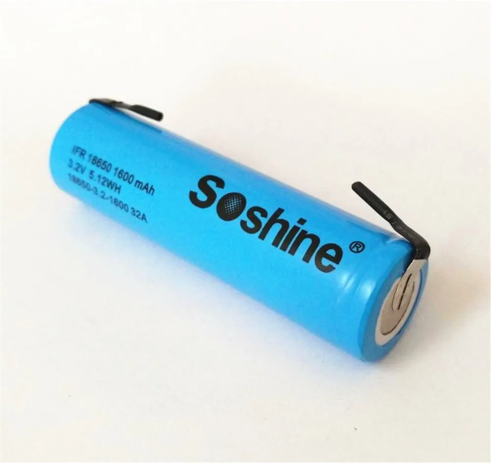 4pcs Soshine LiFePO4 18650 3.2V 1600mAh Rechargeable Battery with tab