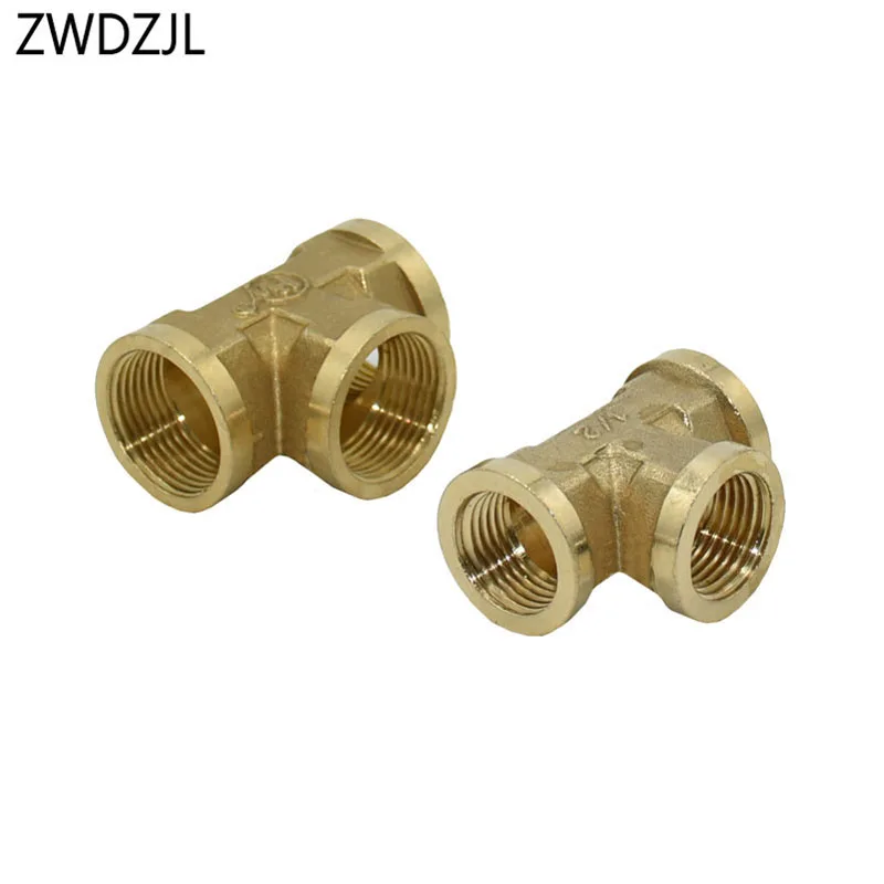 Female thread 1/2 3/4 inch Tee Connector brass copper metal threaded water pipe connector T-Shape Fitting 3 Way 1pcs