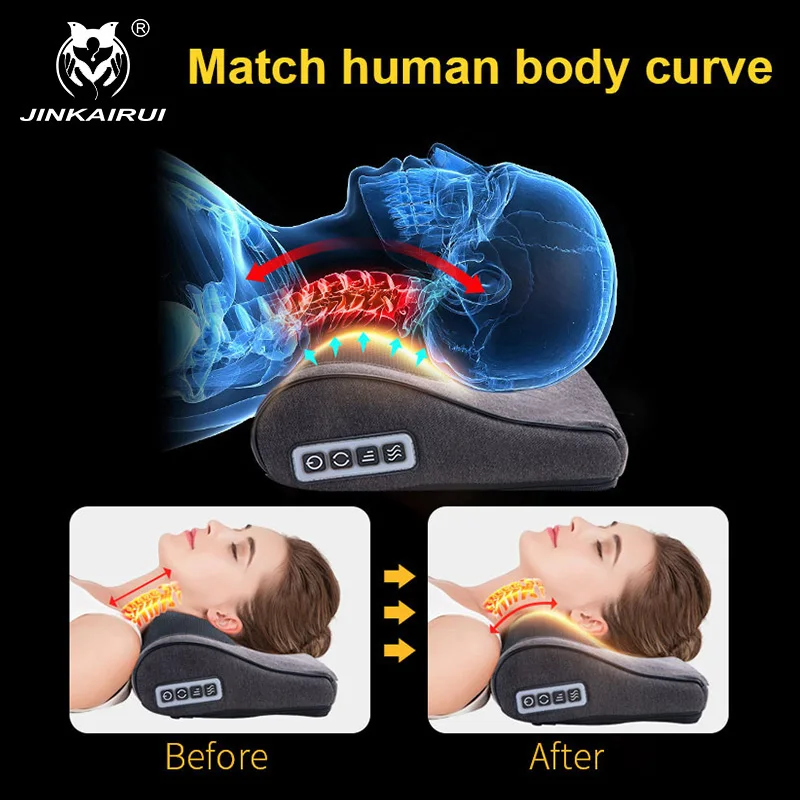 Black Shiatsu Massager Infrared Heat Neck Shoulder Back Body Multifunctional Massage Pillow Device Cervical Healthy Massageador