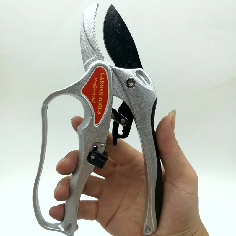 Aluminum Alloy Garden Tool Pruning Shear Scissors Fruit Ratchet Secateurs Cutting Branch Cutter 200mm Fresh branch 18mm SK5