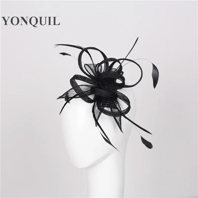 Sinamay Fascinators Trims with Feather Flower Adorned Party Headwear Wedding Hair Accessories Cocktail Hats 20 Colors Available