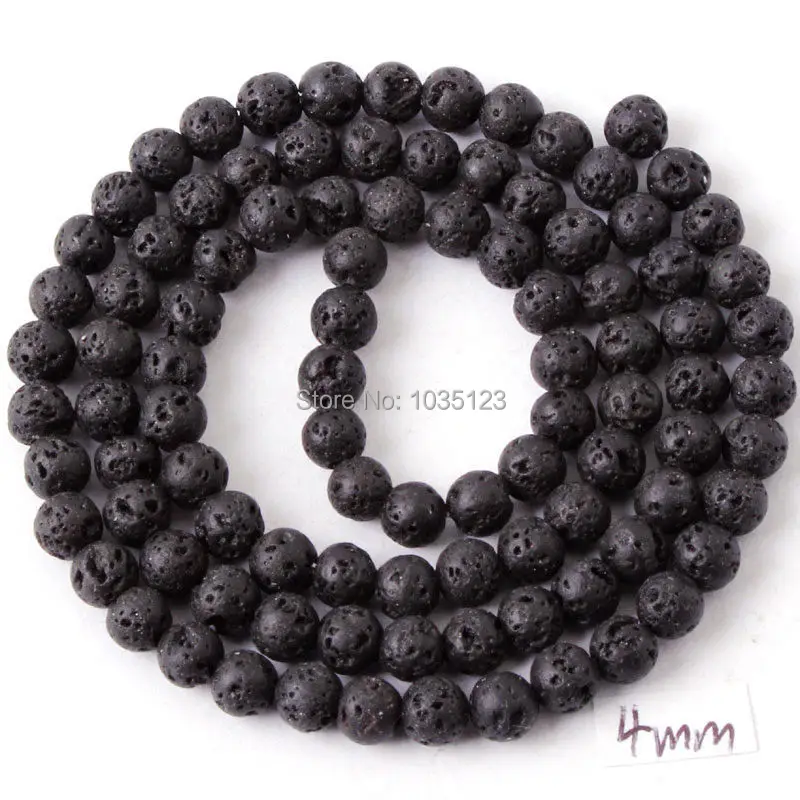 Round Natural Black Lava Rock Stone Bracelet Necklace Jewelry Loose Beads 15 Inch 4/6/8/10/12/14/16/18/20mm wj76