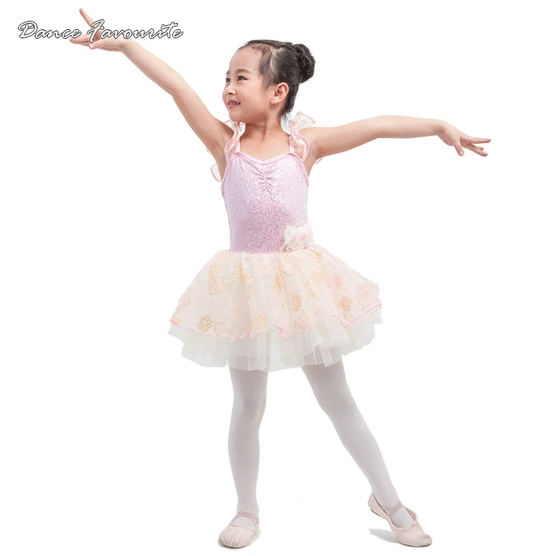 Dance Favourite Nieuwe ontwerp roze pailletten spandex lijfje ballet kostuum tutu meisje stage dance tutu ballrina kostuum tutu