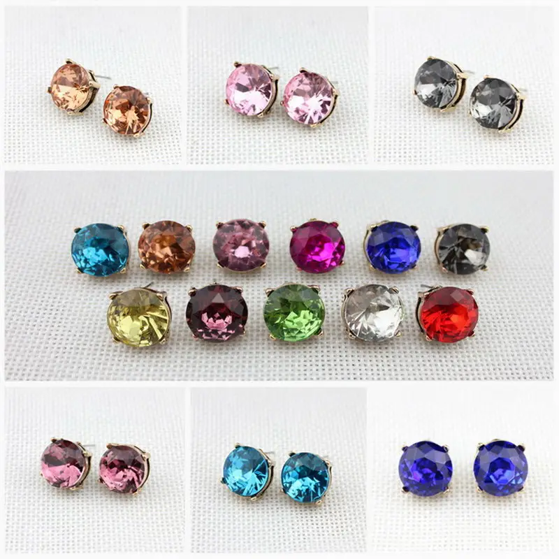 ZWPON Fashion Glass Crystak Studs Earrings Facet Shinning Crystal Studs Earrings Gold Base Piercing Earrings for Woman Jewelry