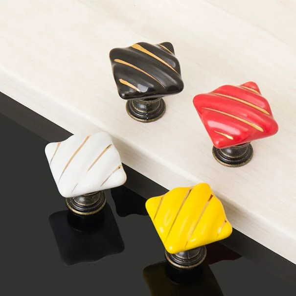 creative colour ceramic knobs bronze drawer cabinet knobs pull red white black yellow porcelain dresser cupboard door pulls knob