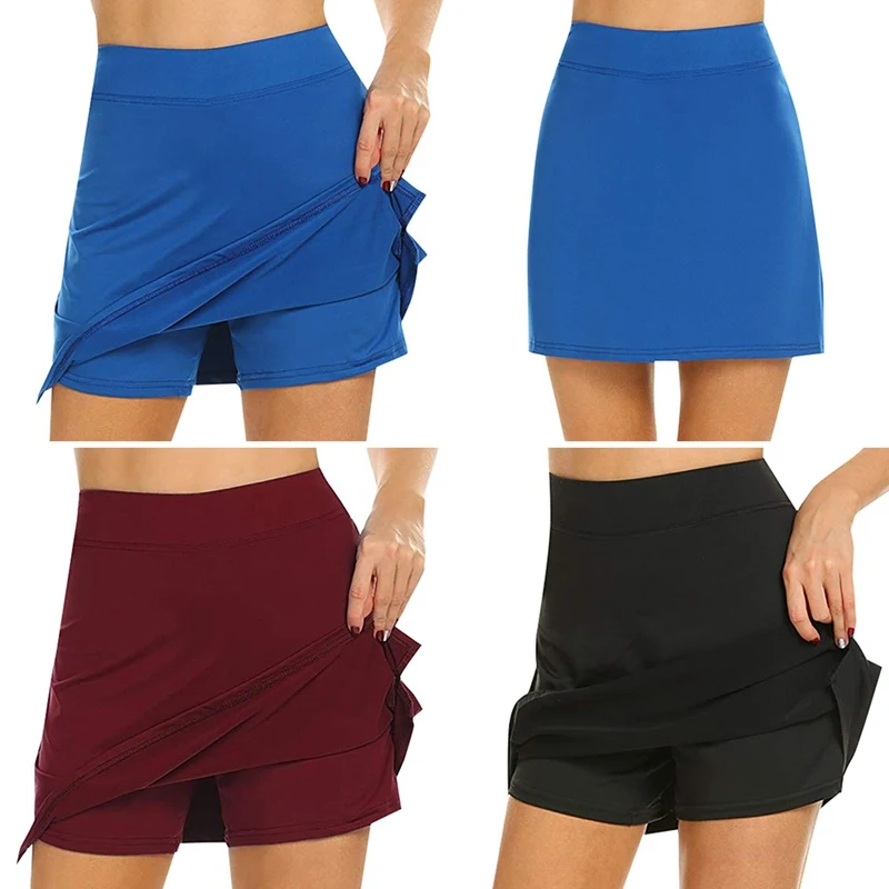 Kobiety aktywne Skorts szybkie suche kobiece do biegania tenis spódnica z szortami wewnętrzna lekki Golf treningu spodenki sportowe tenis Skorts