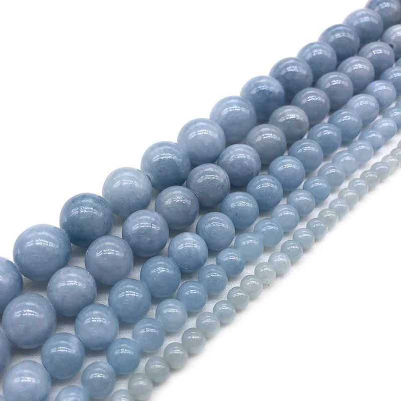 Natural Stone Gray Blue Jaspers Round Beads Bracelet Necklace Woman15