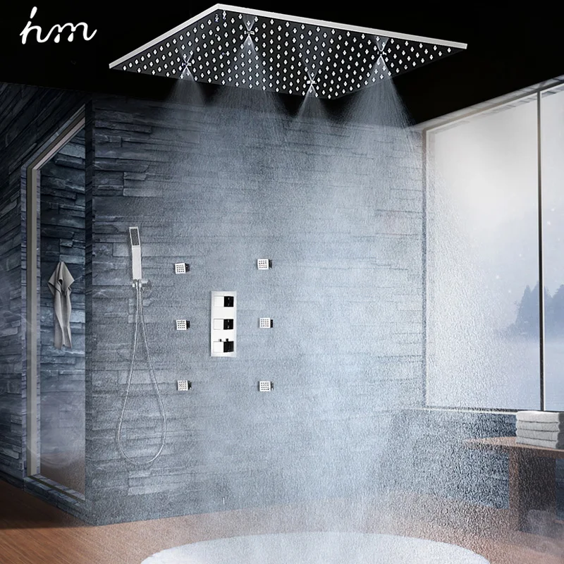 Imagem -04 - Sistema de Chuveiro de Chuva do Banheiro hm Conjunto 20 Polegada Misty Rainfall Shower Head Painel Escondido Diverter Mixer Massagem Body Jet Faucet