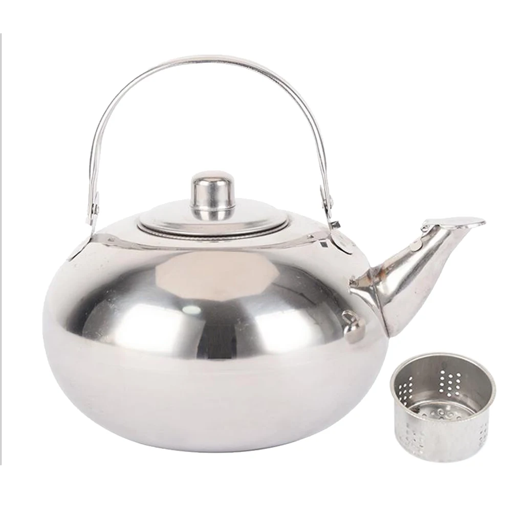 Stainless Steel Hot Water Kettle Pot, Loose Tea Maker Infuser Tea Kettle Pot, Metal Teapot with Removable Tea Strainer, Silver