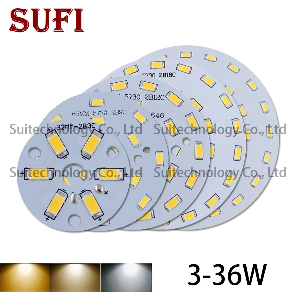 Jasność SMD5730 Tablica świetlna 3W 5W 7W 9W 12W 15W 18W 24W 30W 36W Panel lampy PCB z diodą LED do lampy sufitowej DIY Żarówka LED