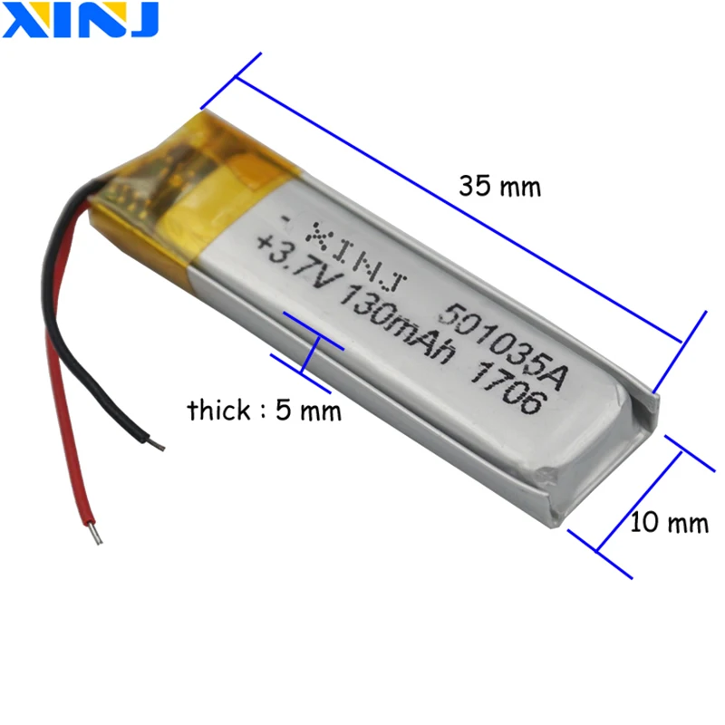 3.7V 130 mAh Polymer Lithium Li Battery Lipo Cell 501035 For MP3 Music Player Driving Recorder GPS Sat Nav Car Camera