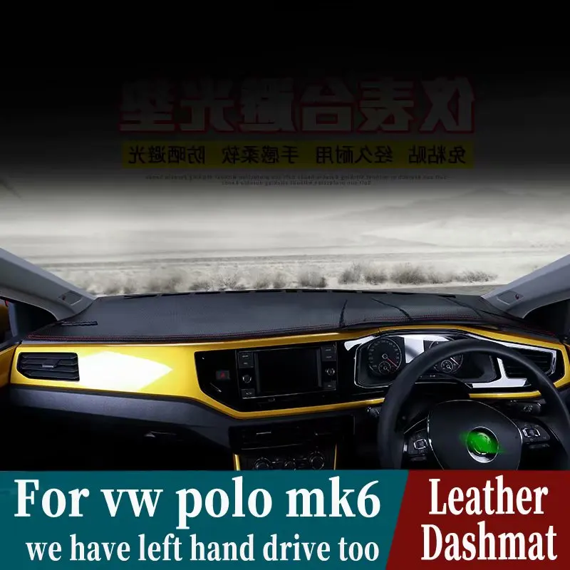 

for Volkswagen VW POLO MK6 Virtus 2018 - 2026 2025 Leather Dashmat Dashboard Cover Pad Dash Mat Carpet Car Styling Accessories