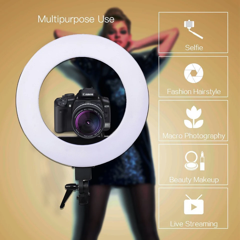 Zomei 18 Inch Vòng LED Ánh Sáng Mờ Chụp Ảnh Chiếu Sáng Phòng Thu Video 3200-5600K Cho Điện Thoại Trang Điểm Sống youtube Chân Dung