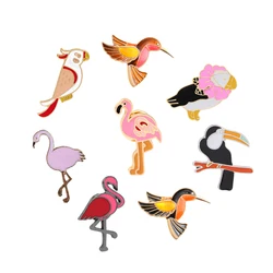 Cartoon Birds Eeamel Pins Pink Flamingo Woodpecker Brooch Women Men Denim Jackets Hat Backpack Lapel Pin Fly Animals Badge Gifts