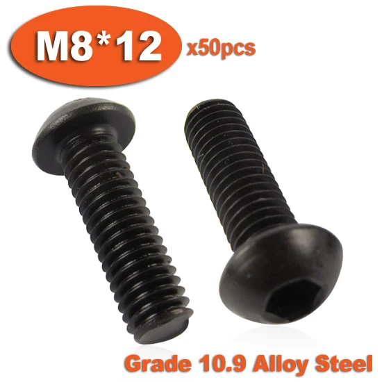 

50pcs ISO7380 M8 x 12 Grade 10.9 Alloy Steel Screw Hexagon Hex Socket Button Head Screws