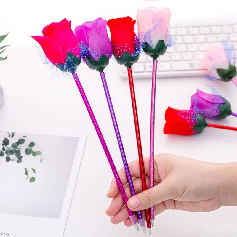 4pcs Creative Cartoon Ballpoint Pens Cute Fashion Rose Office School Writing Pens Valentine's Day Gift Stationery Supplies