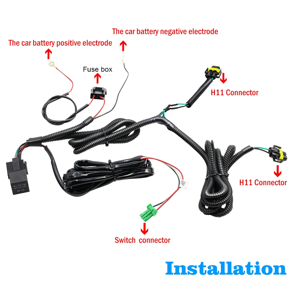 Cawanerl Car Fog Light Wiring Harness H11 Socket Wire + Switch with LED indicators AT Relay 40A For Ford Renault Citroen Peugeot