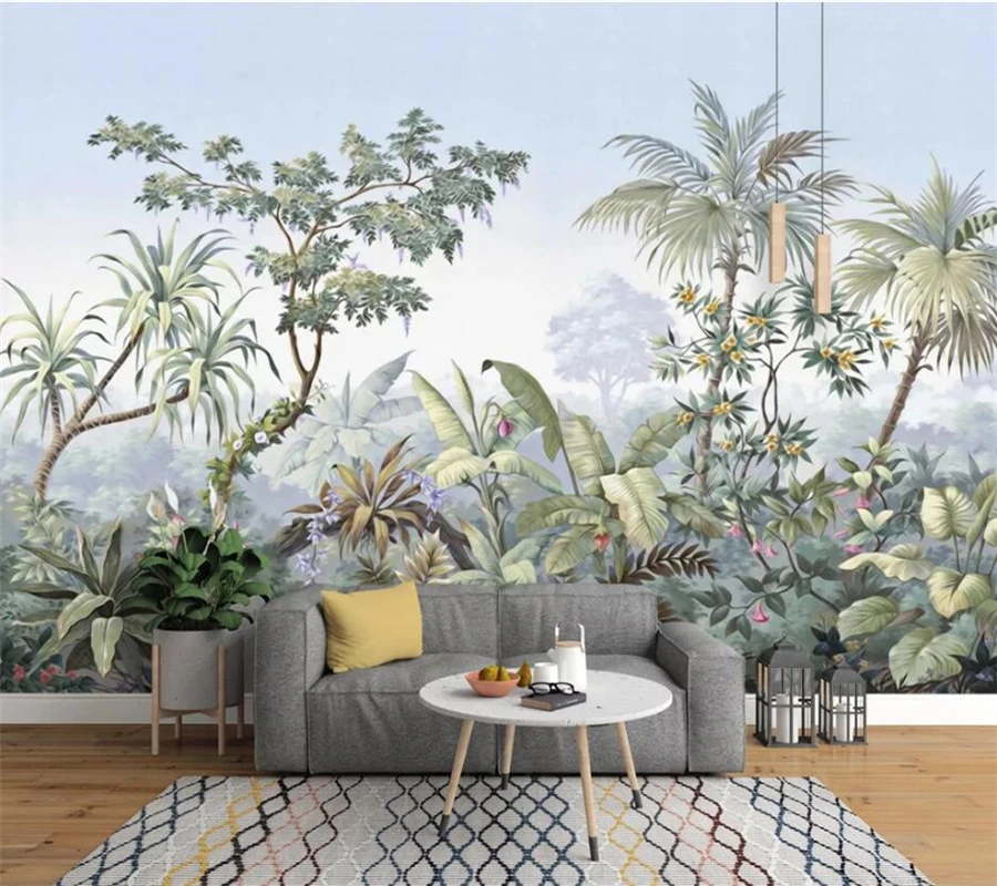 

Custom wallpaper 3d murals European hand-painted garden wood rainforest banana palm tree hand-painted retro mural 3d wallpaper