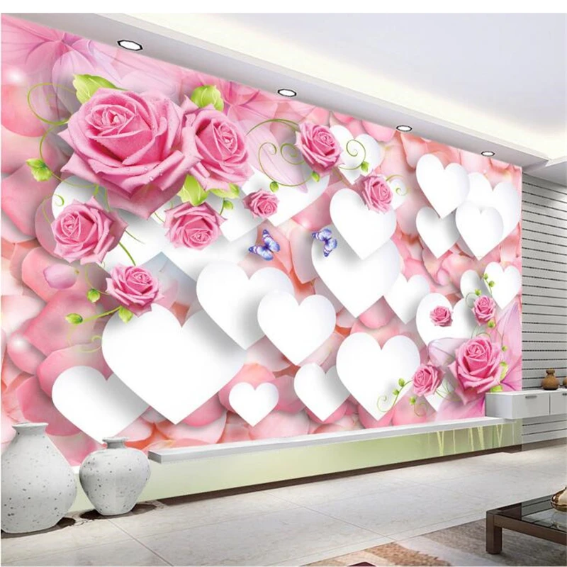 

wellyu papel de parede 3d Custom wallpaper Modern fashion love heart classic romantic rose 3D TV background wall behang