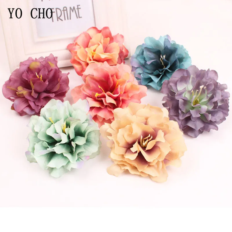 YO CHO Large Peony Head Artificial Flower for Party  Wedding Decoration  DIY Garland Craft  Fake Rose Flowers  High Quality 10cm