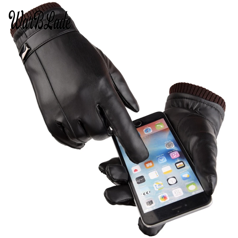 Guantes tácticos de Cachemira de cuero PU para hombre, guantes cálidos de conducción de invierno, lujosos, negros, envío directo, hoja de guerra de
