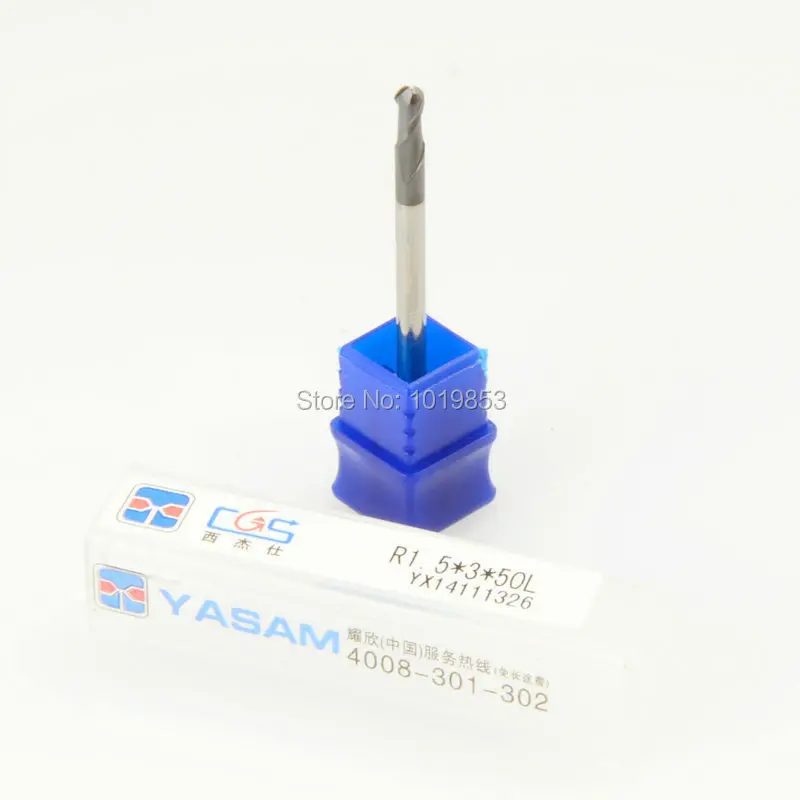 

5pcs CGS-250 R1.5X3X50L HRC50 SOLID tungsten carbide ball nose end mill for stainless steel 304 316 or steel