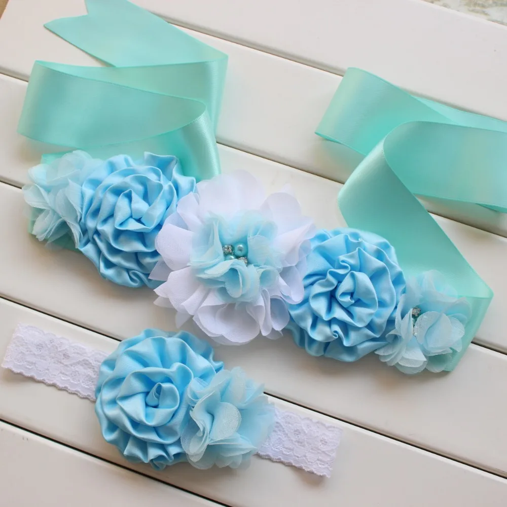 Fashion Vintage Pink/ivory flower Belt Girl Woman Sash Belt Wedding Sashes belt with flower headband