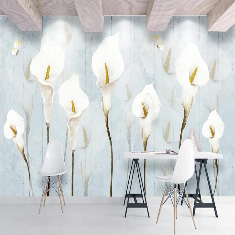 

Decorative wallpaper Modern simple and fresh garden horseshoe lotus flowers background wall