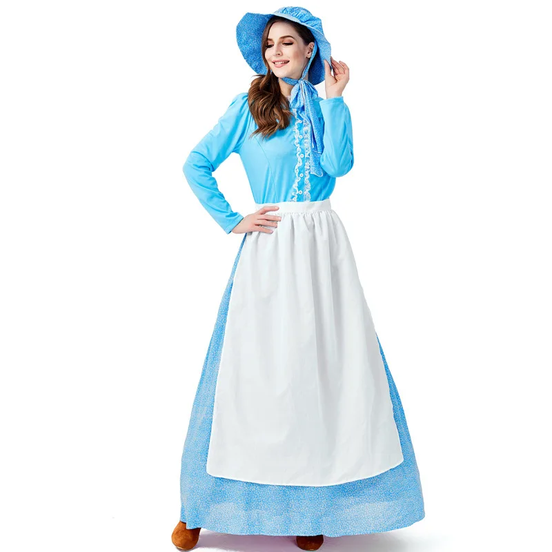 Mother Daughter Maid Cosplay Halloween Costume for Women Child Girl Parenting COS Fairy Tales Colonial Dress Blue