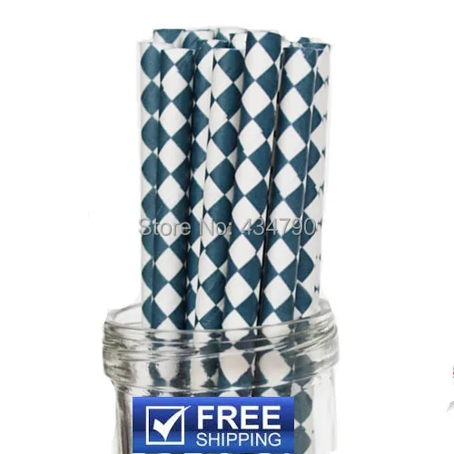 200 Pcs Navy Harlequin Diamond Paper Straws,Mason Jar Cake Pop Sticks,Navy and White Party Supplies Decorations