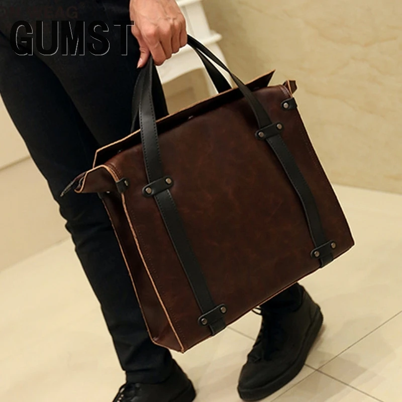 GUMST 2021 New leather Men Bag Leisure Men\'s Business Messenger Bags Portable Briefcase Bag Laptop 13 Inch Handbag