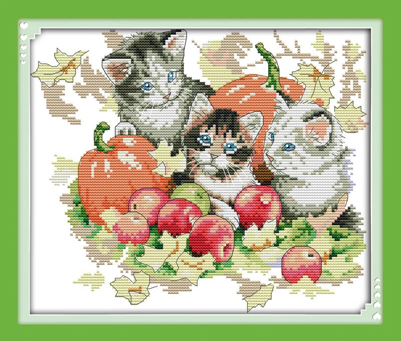 Four seasons cats(3)-Autumn cross stitch kit 14ct 11ct pre stamped canvas cross stitching embroidery DIY handmade needlework