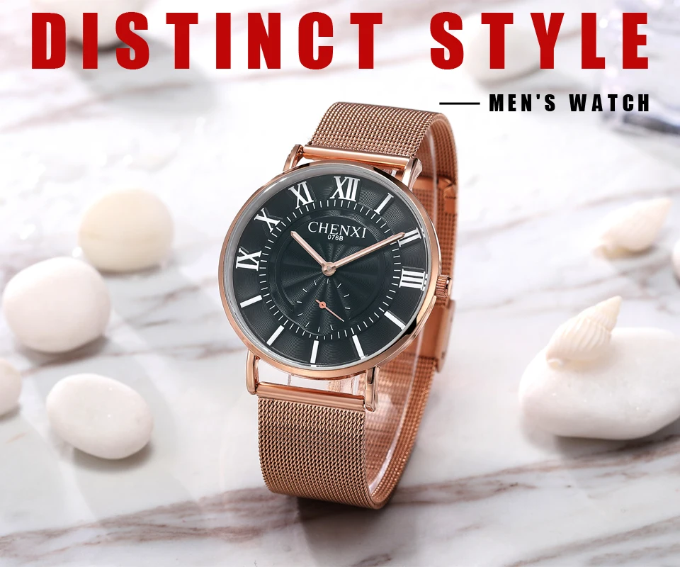 CHENghts-Montre à quartz ultra fine pour homme, montres-bracelets d'affaires analogiques, horloge en acier inoxydable, montres étanches pour homme, marque de luxe