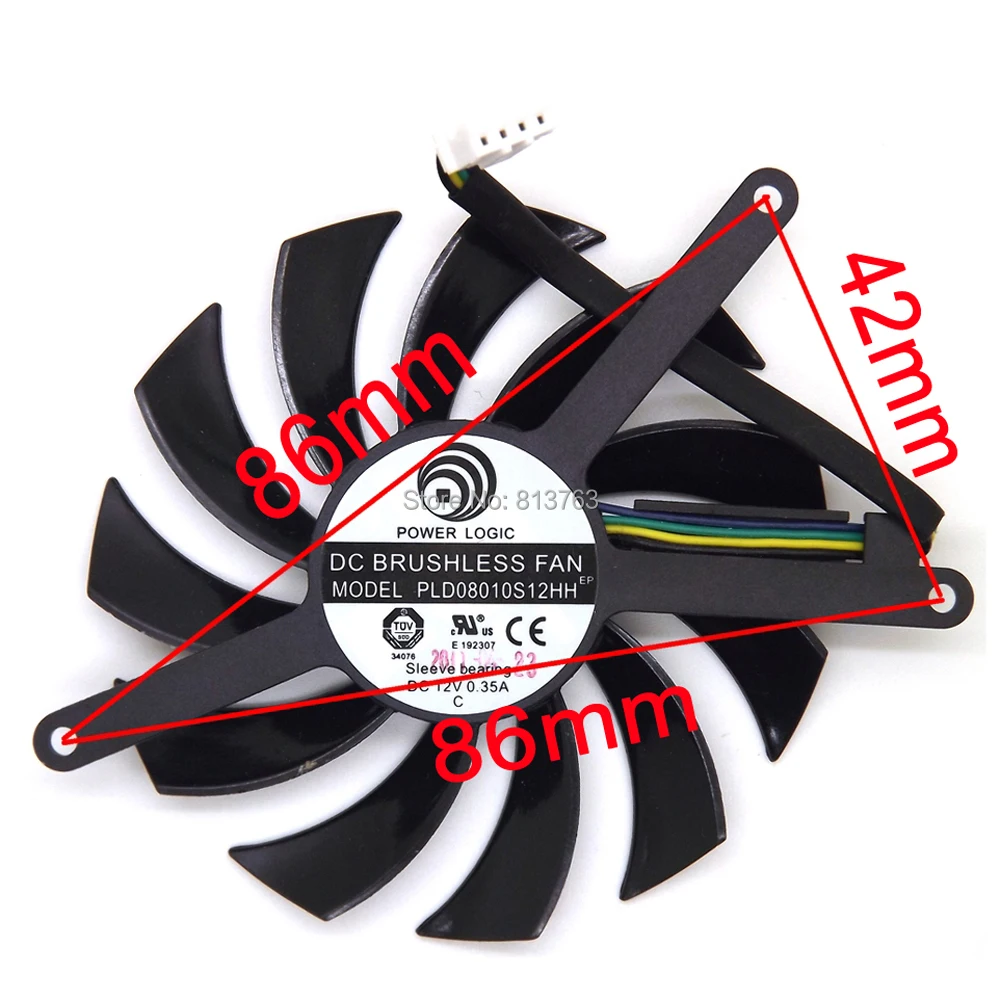 2pcs/lot DC BRUSHLESS FAN PLD08010S12HH 12V 0.35A 75mm 86x86x42mm For MSI GTX 580 GTX 460 GTX560 Video Card Fan 4Pin