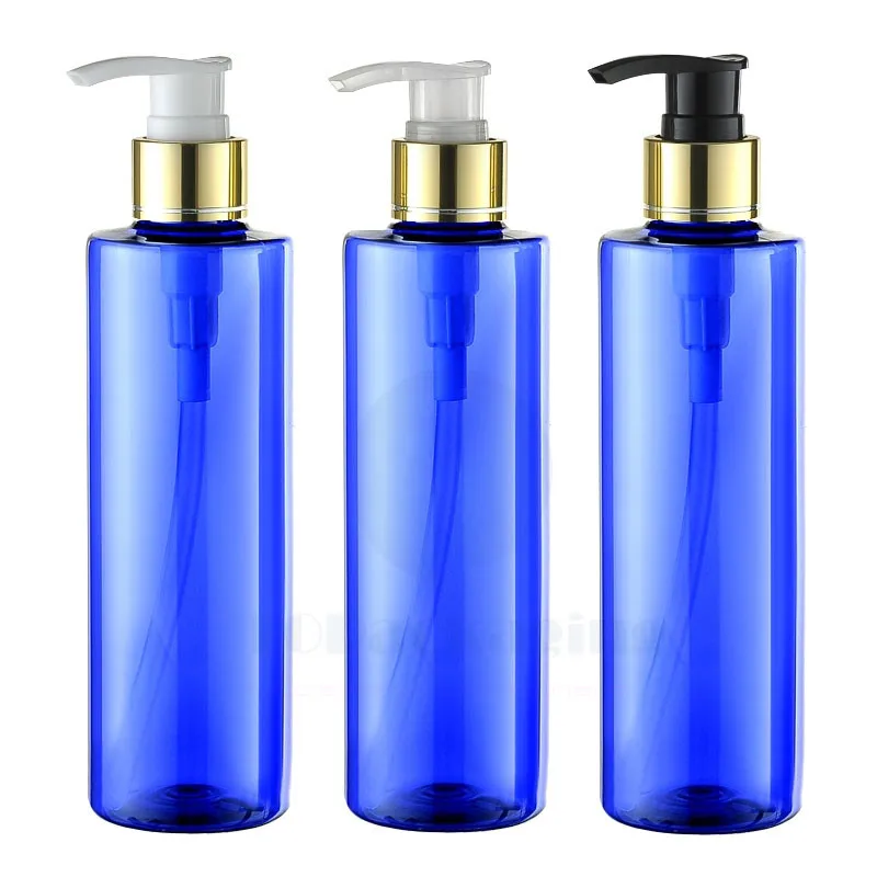 

20 x 250ML Spiral Lotion Pump Bottle,Blue Plastic Cosmetic Container,Empty Shampoo Refillable Bottle,Sample Essence Oil Bottle