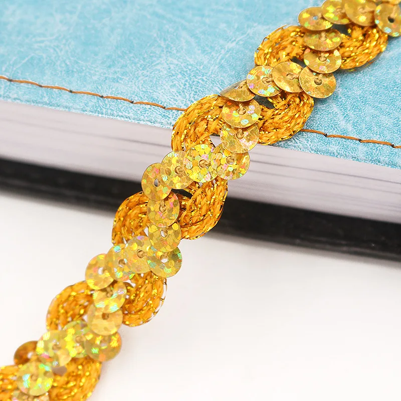 5 Meter 15 mm Round Sequins Fabric Lace Trim Ribbons for Wedding Party Decoration Cloth Crafts Sewing Accessories Glitter Trims