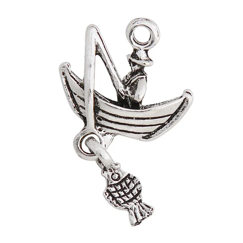 Fashion 20pcs Antique Silver Color Alloy Fisherman Fishing Charms 25*46mm AAC1287