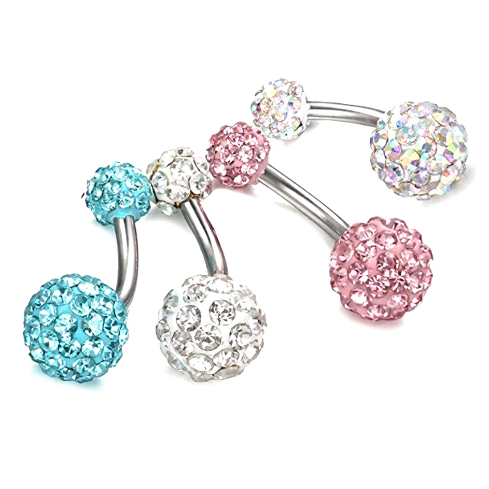 1PC 316l Surgical Steel Assorted Colors Navel Ring Double Epoxy Crystal Balls Belly Button Ring Navel Piercing Body Jewelry 14g