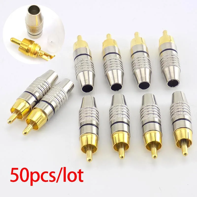 50X RCA Male Plug Connector Non Solder Audio Video Locking Plug Adapter solderness adaptor Cable for CCTV Video Camera Security