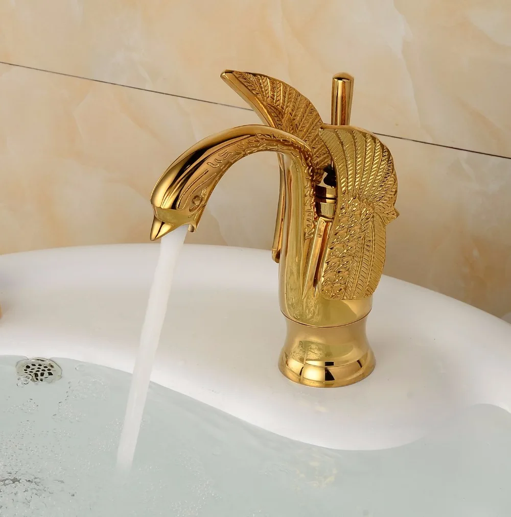 Bathroom Swan Faucets Golden Finished Hot and Cold Water Tap Mixer Gold Sink Faucet Tap MLA919