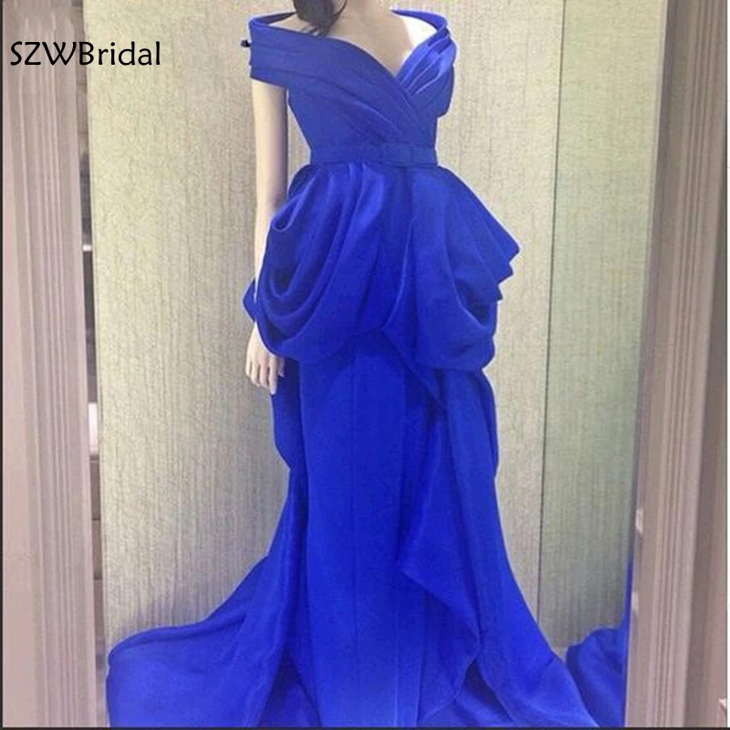 

Elegant Custom made V Neck Royal blue Evening dress 2023 Saudi Arabic Evening goens Plus size Vestido de festa Real picture