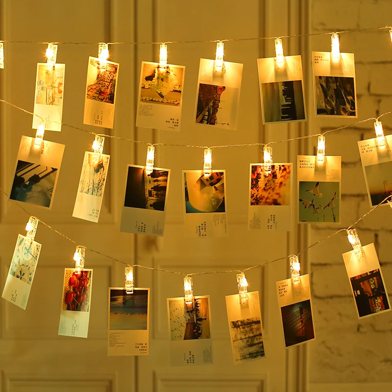 Photo Clip Holder LED String lights LED Card Picture Photo Clips Pegs Bright String Light Wedding Party Valentine's Day