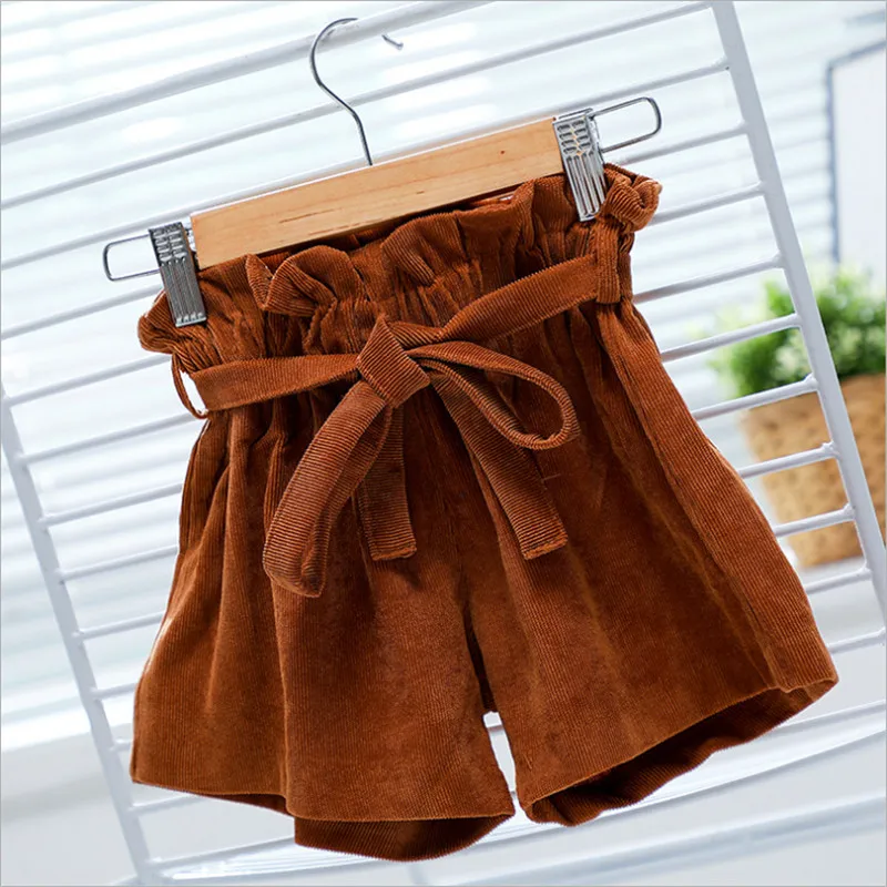 Fanfiluca Baby Girls Pants Solid Bow Ruffle Pants Fashion Autumn Winter Shorts Corduroy PP Shorts For Children 1-5 Years