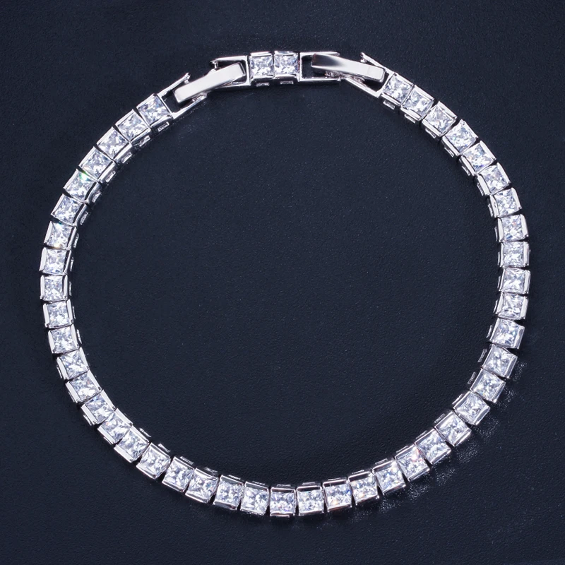 CWWZircons Marken-Tennisarmband mit quadratischen 3mm Zirkonen für Damen, Weißgoldfarben, Prinzessinnenschliff, Party- und Hochzeitsschmuck, Großhandel S0071 – Detail 4