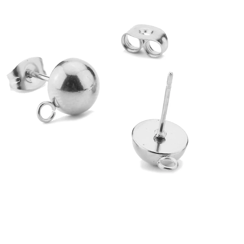 20 sztuk ze stali nierdzewnej stałe 6mm/8mm półkula kształt stadniny baza kolczyk złącze z otwarty pierścień dla ręcznie robione kolczyki, dzięki czemu