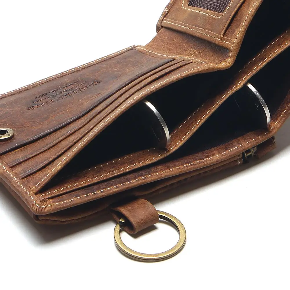 2021 Vintage Genuine Leather Men Wallets Removable Card ID Holders With Key Chain Short Bifold Male Organizer Walets Coin Bag