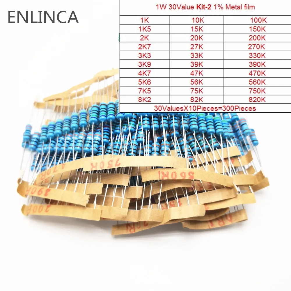 Imagem -02 - Valores 300 Peça 1w Kit Resistor Filme de Metal Resistor Sortidas Kit Faça Você Mesmo Conjunto 0.1 Ohm820k Ohm Resistência Pacote 30